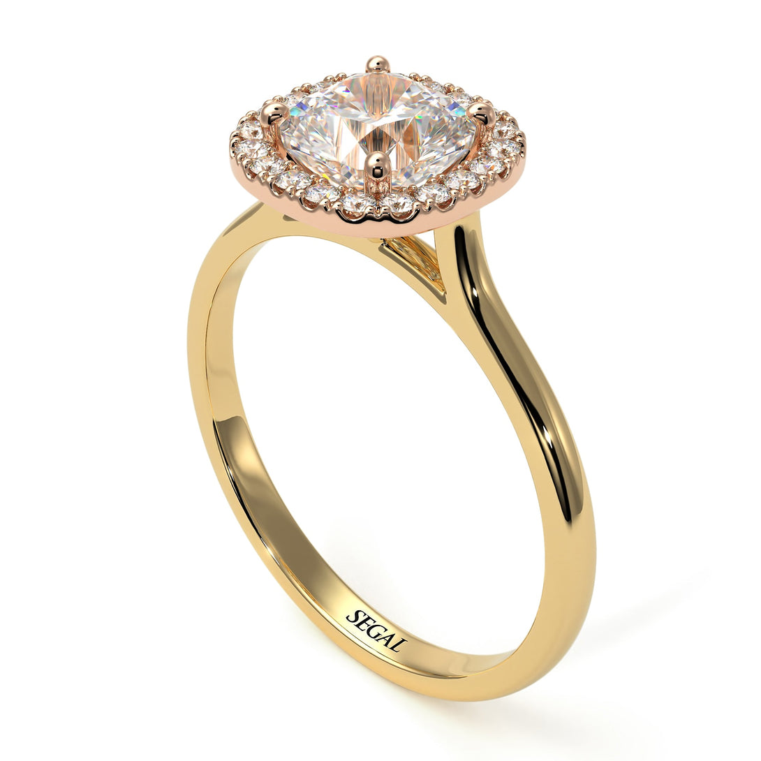 Two Tones Vintage Classic Halo Cushion Diamond Ring - Skylar No. 76