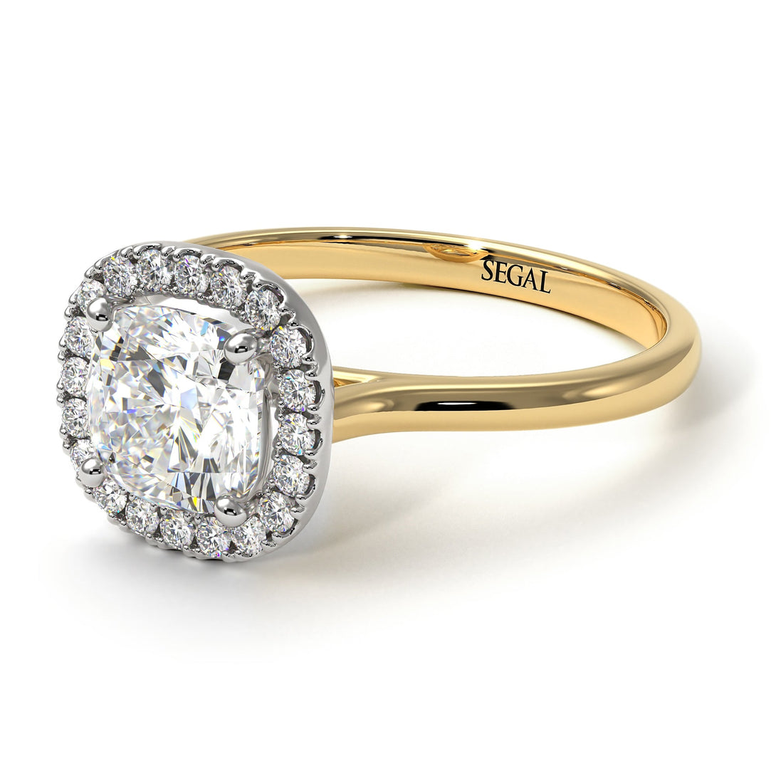 Two Tones Vintage Classic Halo Cushion Diamond Ring - Skylar No. 77