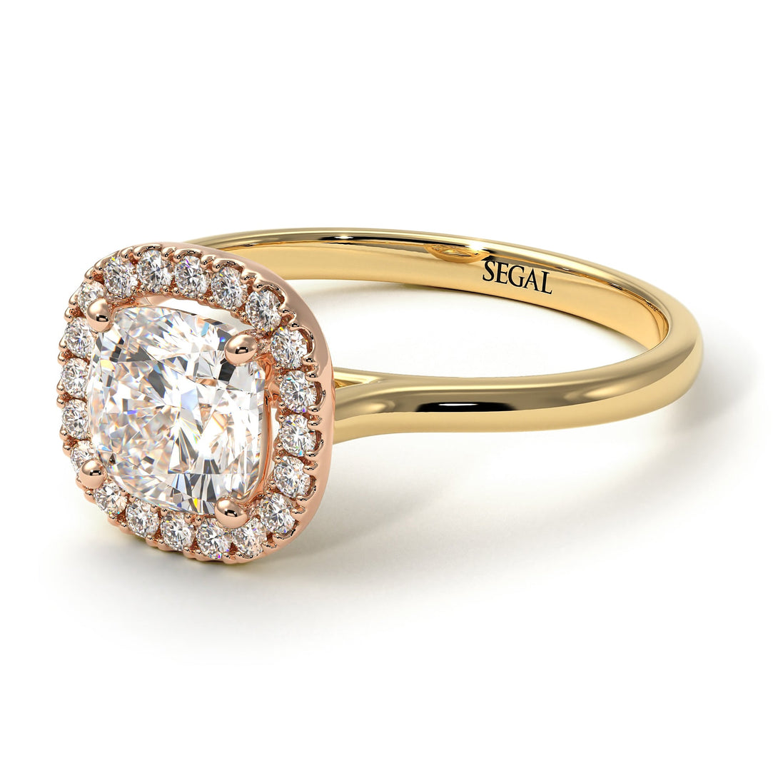Two Tones Vintage Classic Halo Cushion Diamond Ring - Skylar No. 76