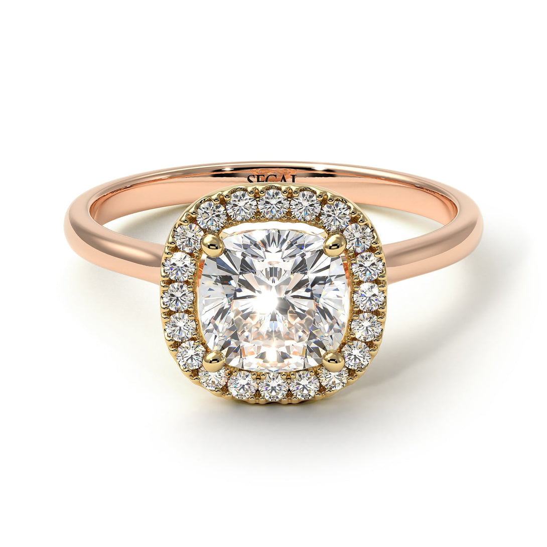 Two Tones Vintage Classic Halo Cushion Diamond Ring - Skylar No. 76