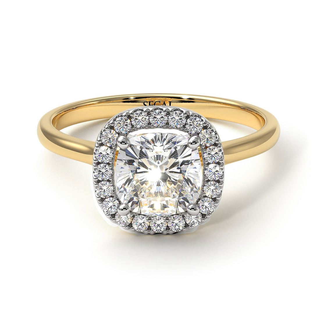 Two Tones Vintage Classic Halo Cushion Diamond Ring - Skylar No. 77
