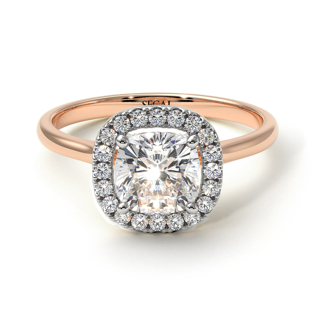 Two Tones Vintage Classic Halo Cushion Diamond Ring - Skylar No. 78