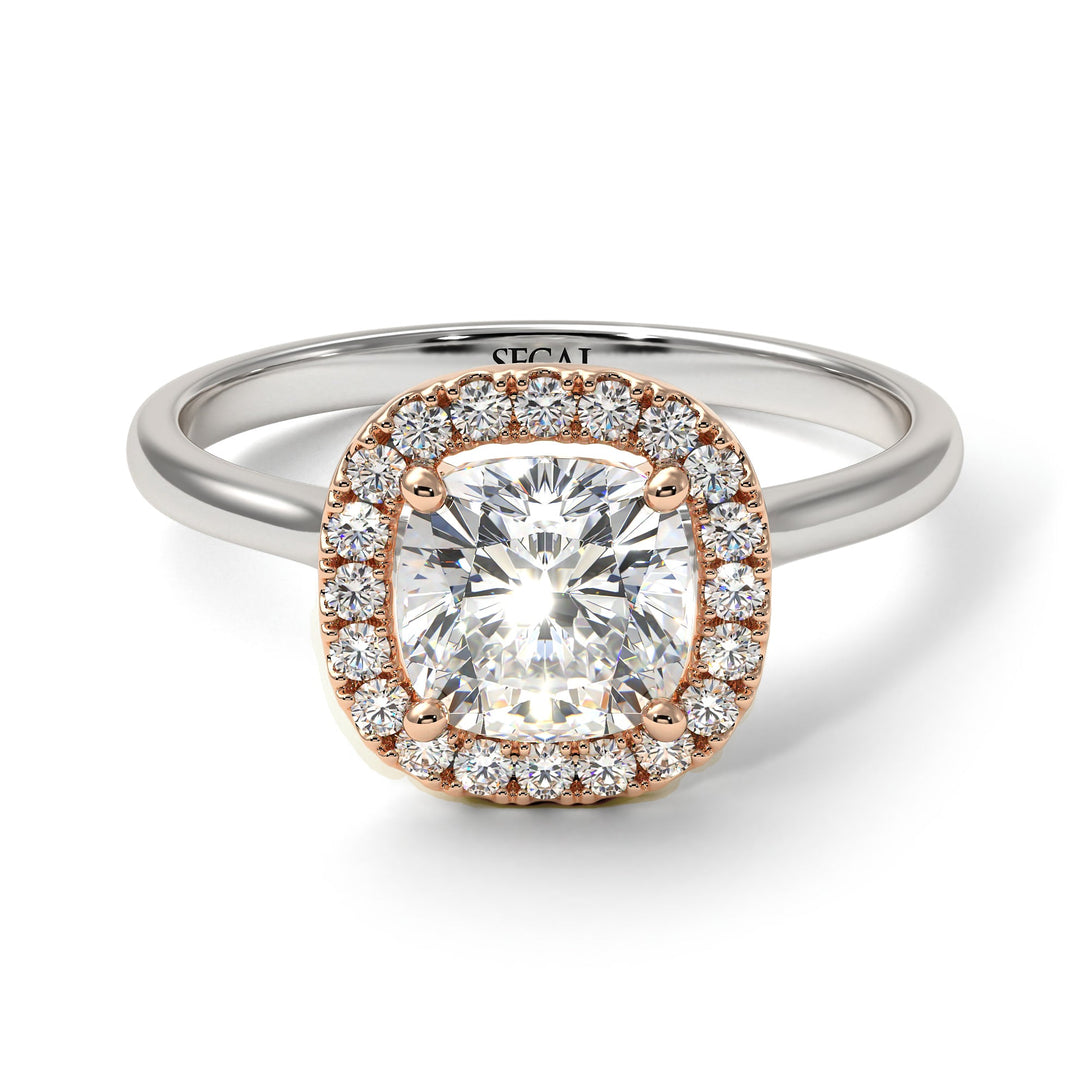 Two Tones Vintage Classic Halo Cushion Diamond Ring - Skylar No. 78