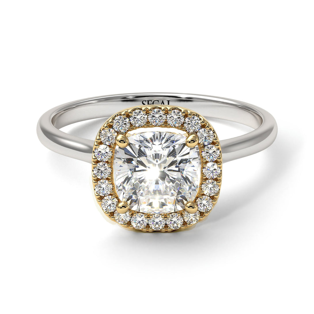 Two Tones Vintage Classic Halo Cushion Diamond Ring - Skylar No. 77