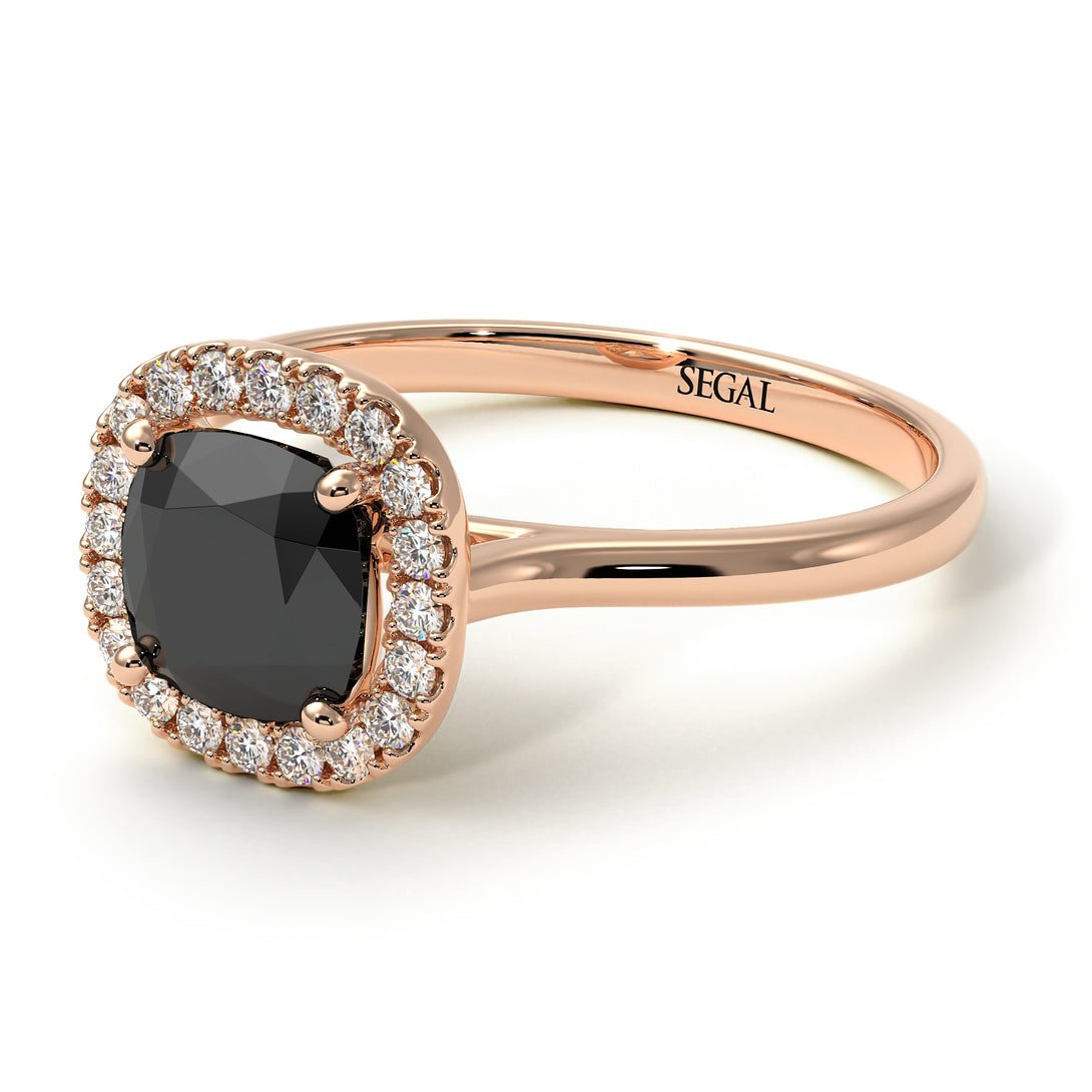 Vintage Classic Halo Cushion Black Diamond Ring - Skylar No. 8