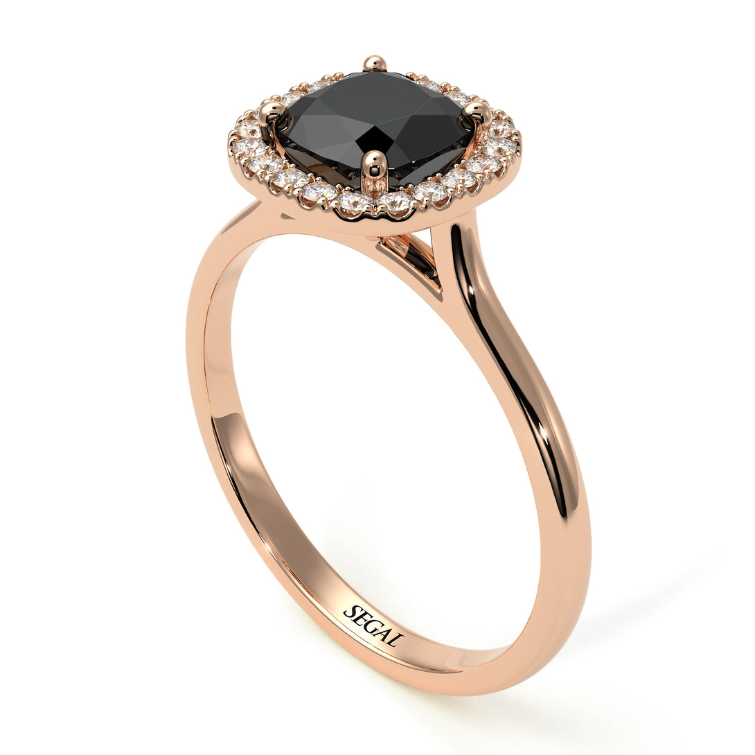 Vintage Classic Halo Cushion Black Diamond Ring - Skylar No. 8
