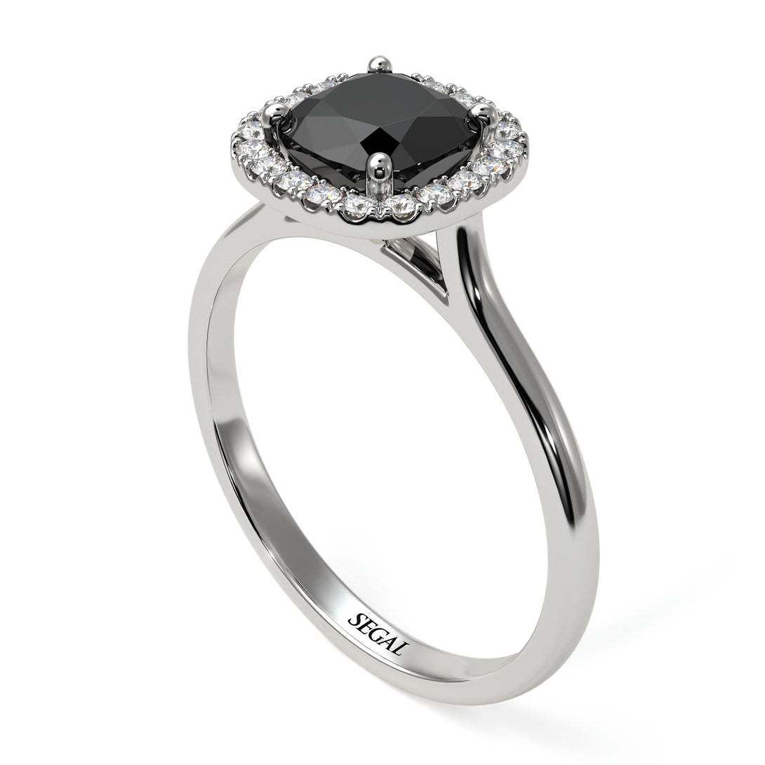 Vintage Classic Halo Cushion Black Diamond Ring - Skylar No. 9