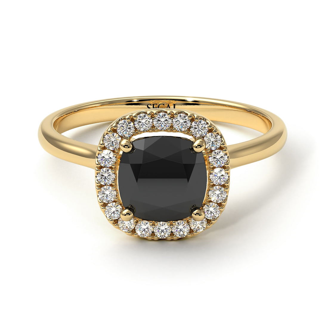 Vintage Classic Halo Cushion Black Diamond Ring - Skylar No. 7