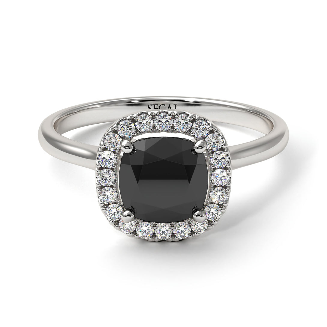 Vintage Classic Halo Cushion Black Diamond Ring - Skylar No. 9