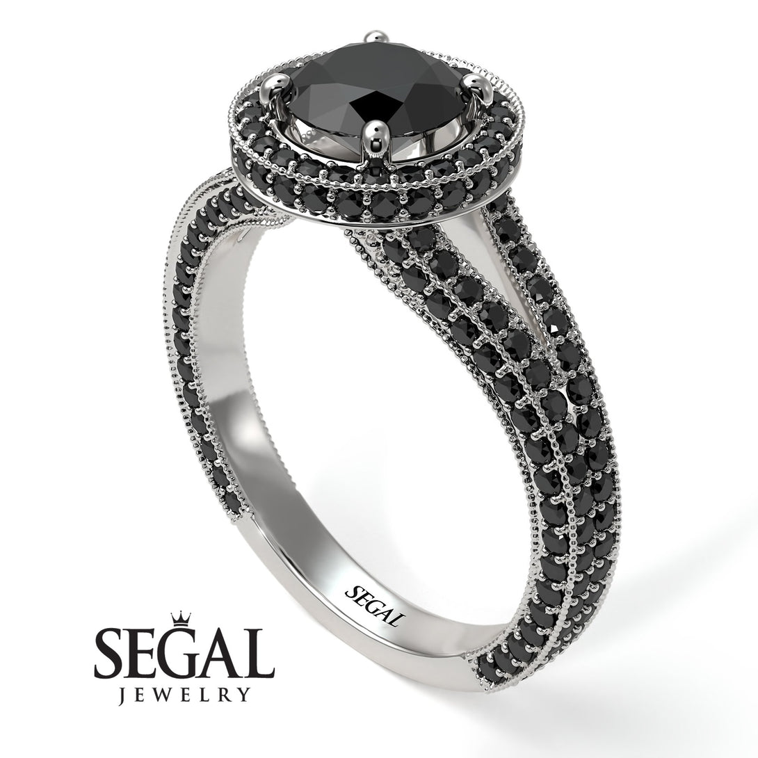 Milgrain Round Black Diamond Engagement Ring - Payton No. 39
