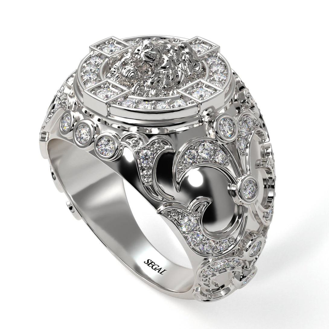 Diamond Royal Lion Men Signet Ring - Terry No. 3