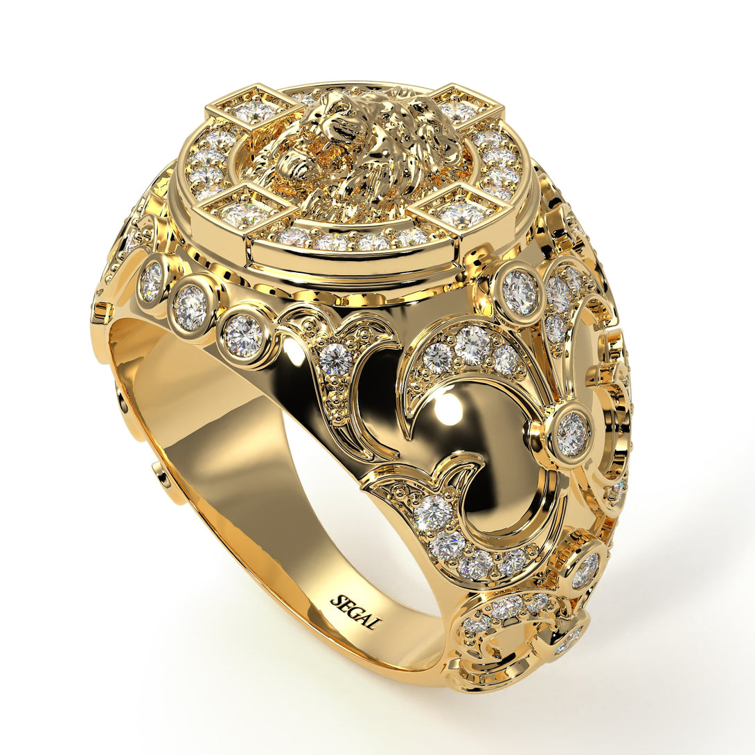 22K Diamond Royal Lion Men Signet Ring - Terry No. 1000