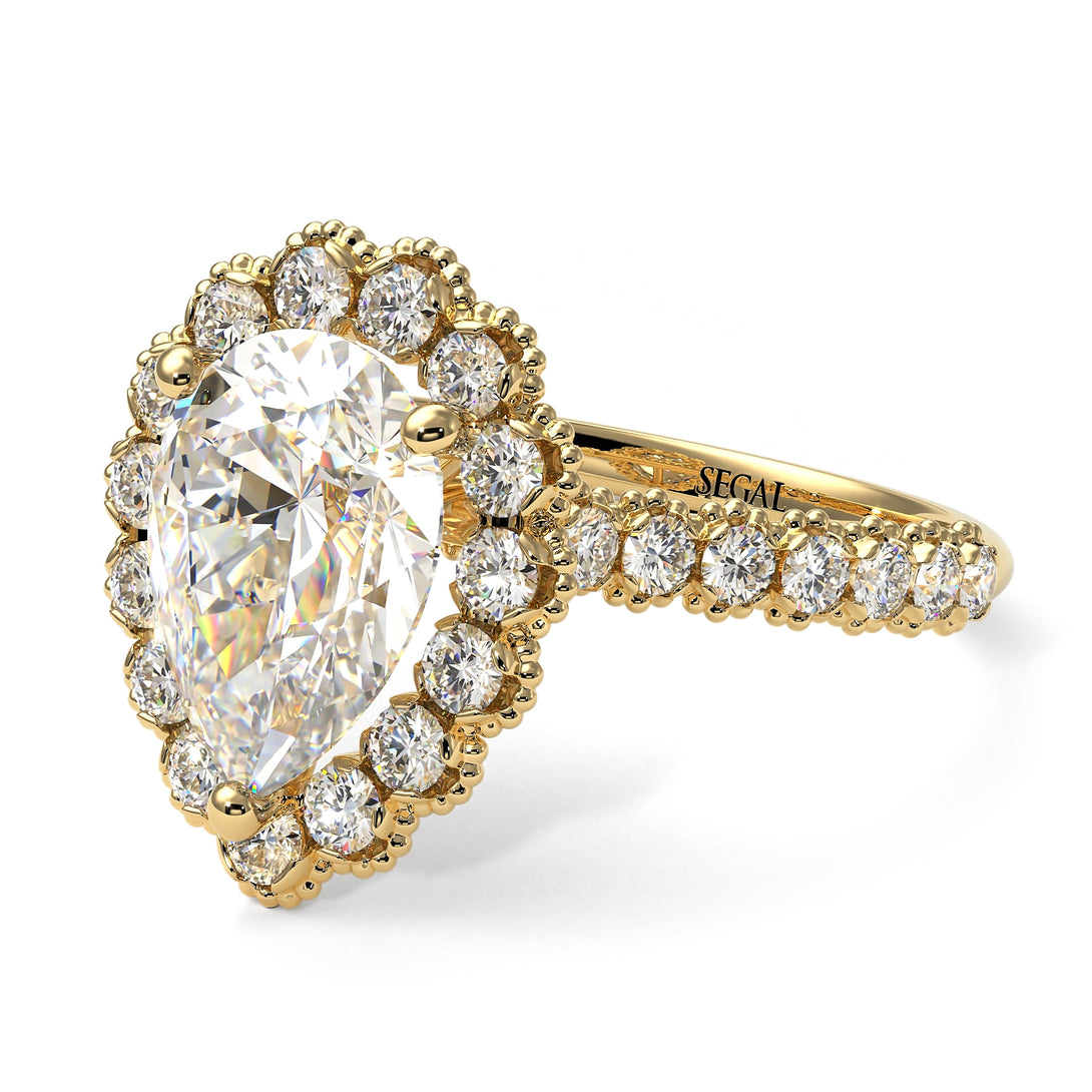 Halo Pear Diamond Pave Engagement Ring - Ingrid No. 1