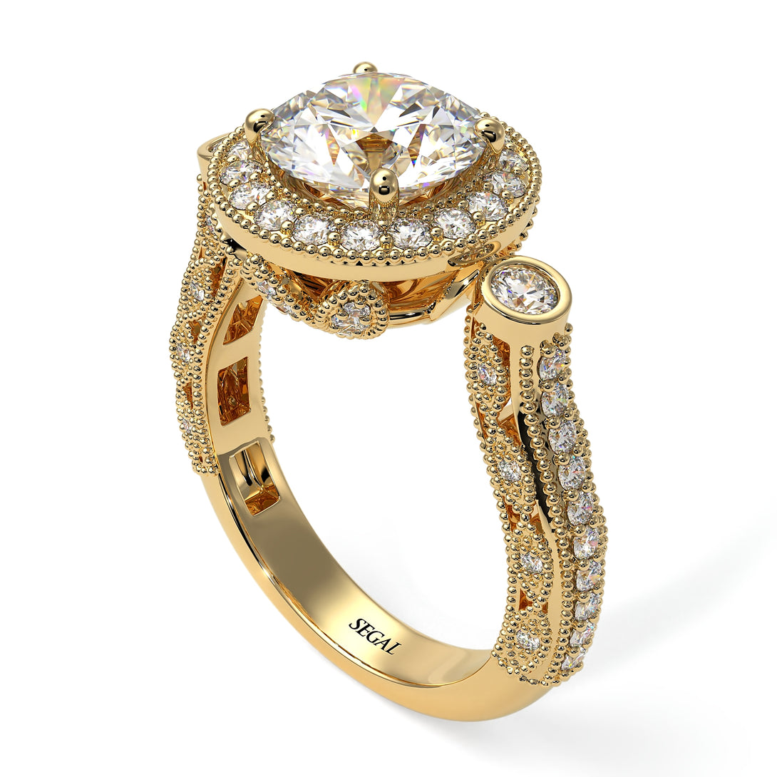 Milgrain Halo Pave Diamond Engagement Ring - Mabel No. 1