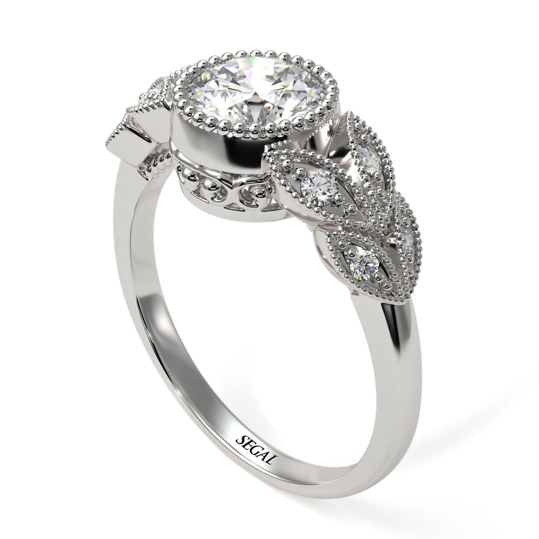 Art Deco Diamond Leaves Engagement Rings - Thalia No. 3