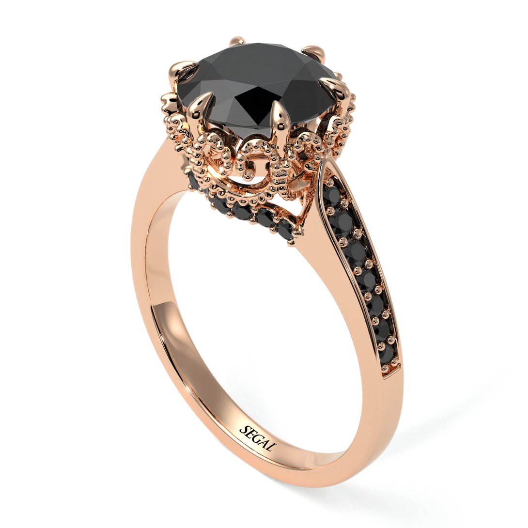 Black Diamond Milgrain Engagement Ring - Yara No. 38