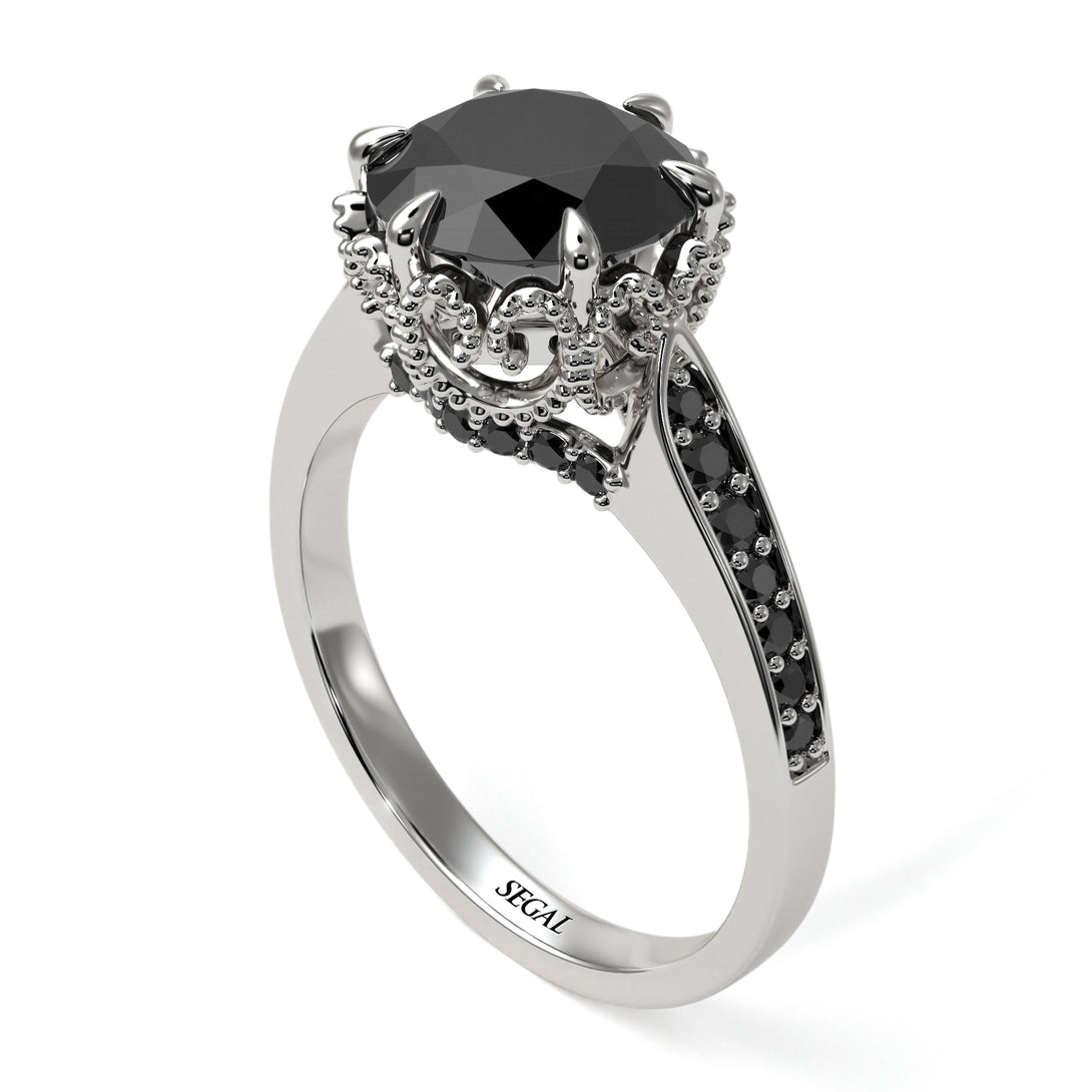 Black Diamond Milgrain Engagement Ring - Yara No. 39