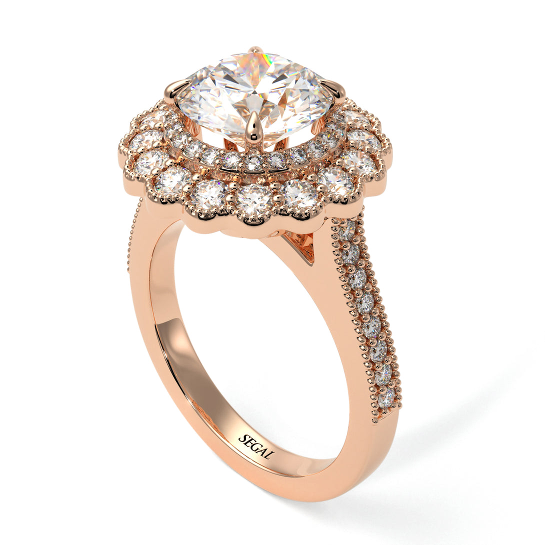 Diamond Double Halo Cathedral Engagement Ring - Deirdre No. 2