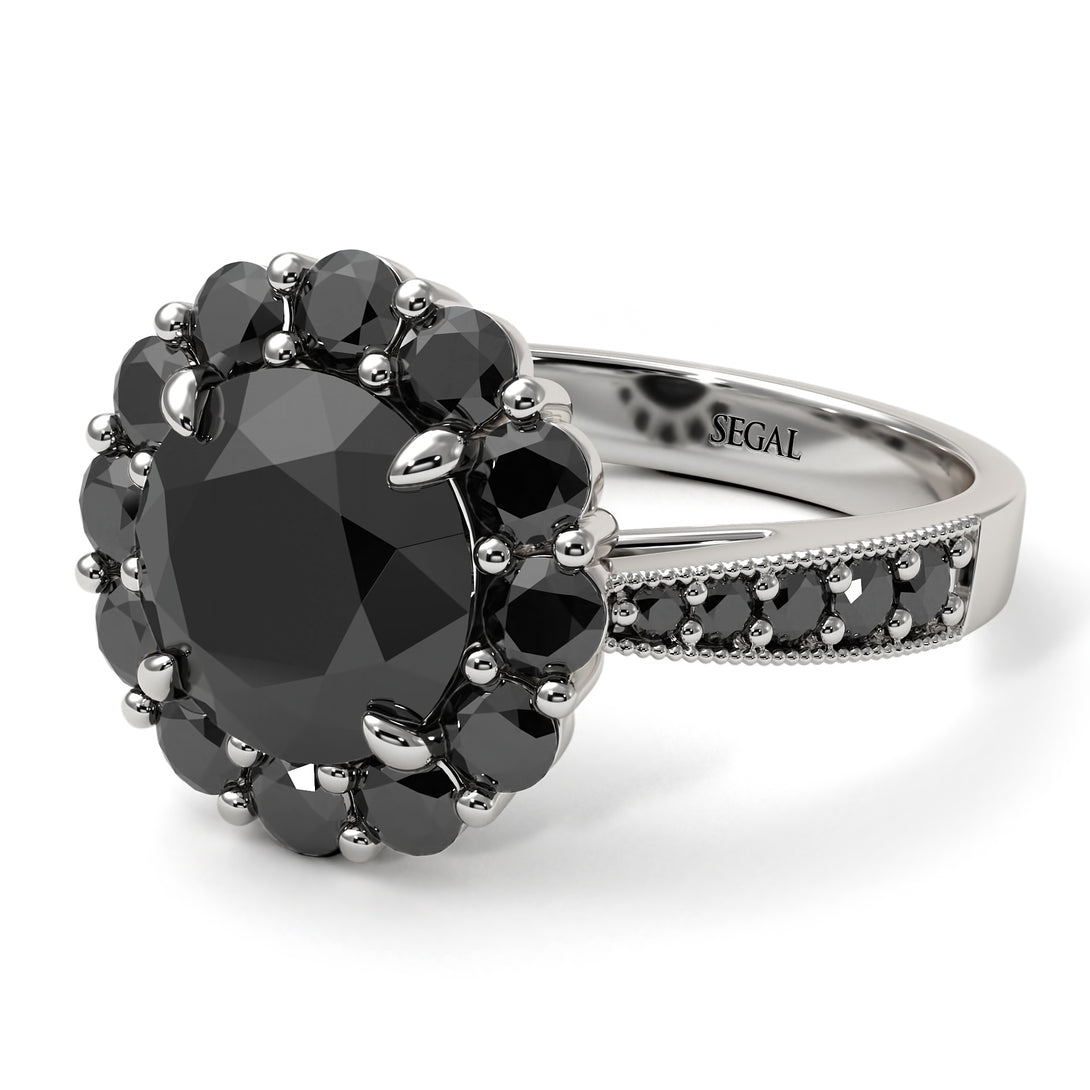 Black Diamond Round Halo Engagement Ring - Unity No. 39
