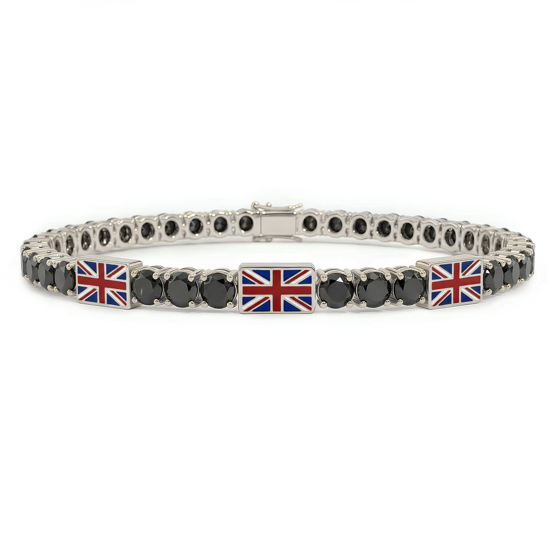 Black Diamond Tennis Bracelet with United Kingdom Flag no. 9