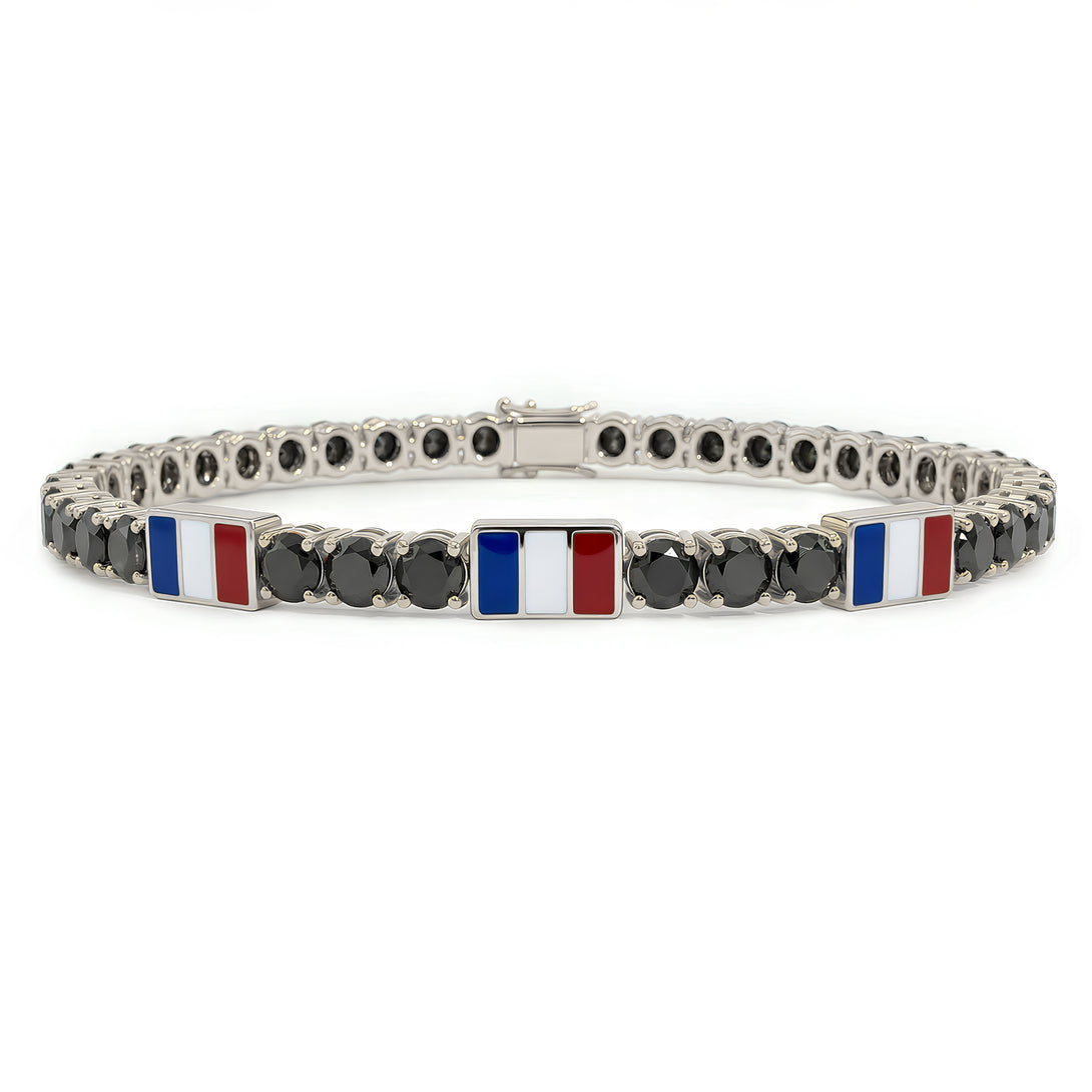 Black Diamond Tennis Bracelet with France Flag no. 9