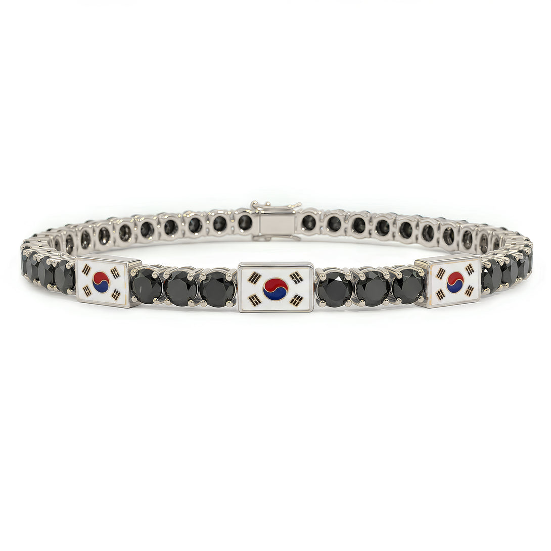 Black Diamond Tennis Bracelet with South Korea Flag no. 9