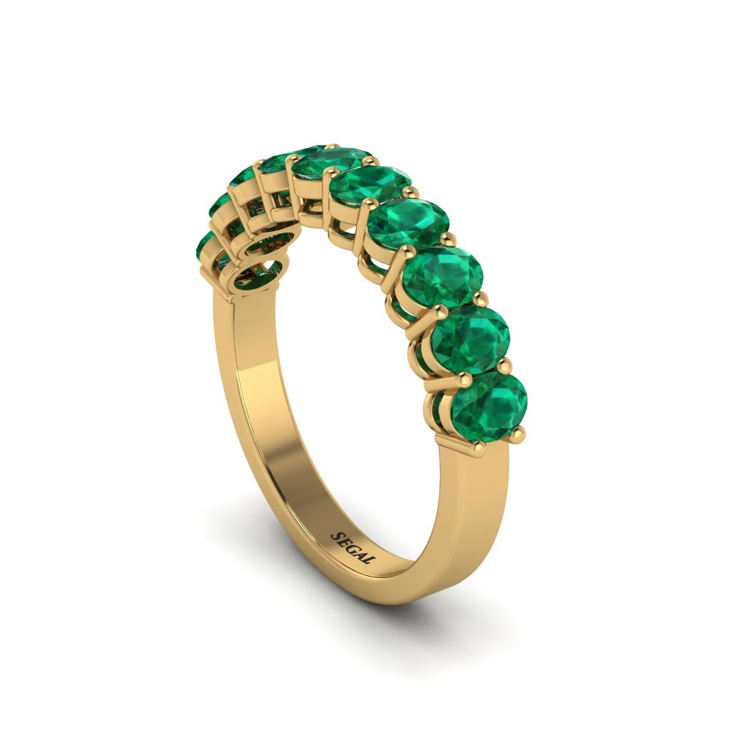 10 Stone Emerald Oval Cut Wedding Band Ring - Harriet No. 4