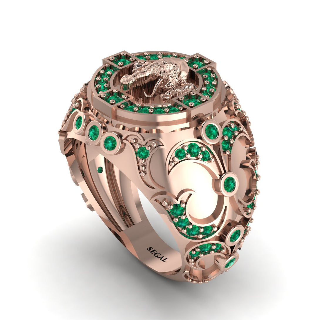 Emerald Bespoke Elephant Men’s Fashion Ring  - Charles No. 5