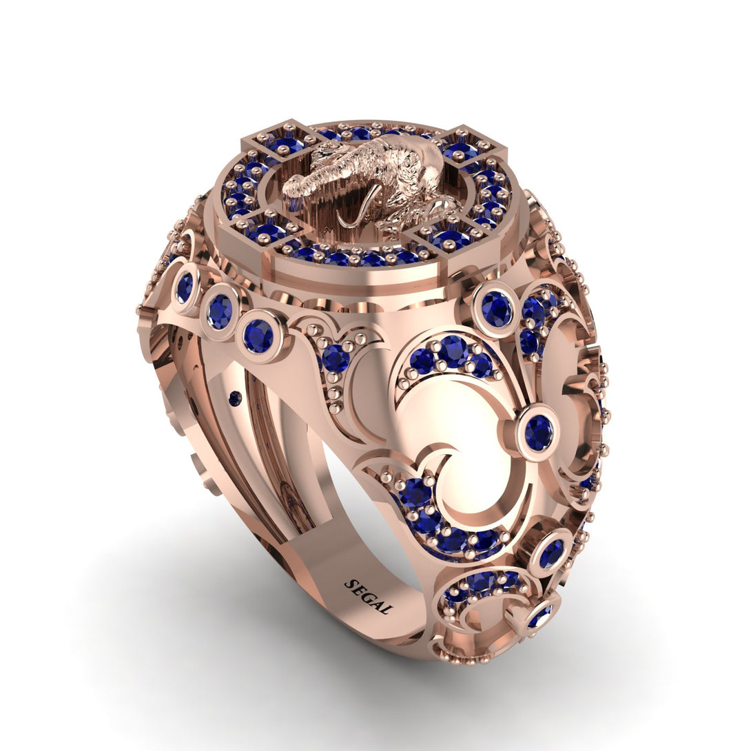 Sapphire Bespoke Elephant Men’s Fashion Ring  - Charles No. 14