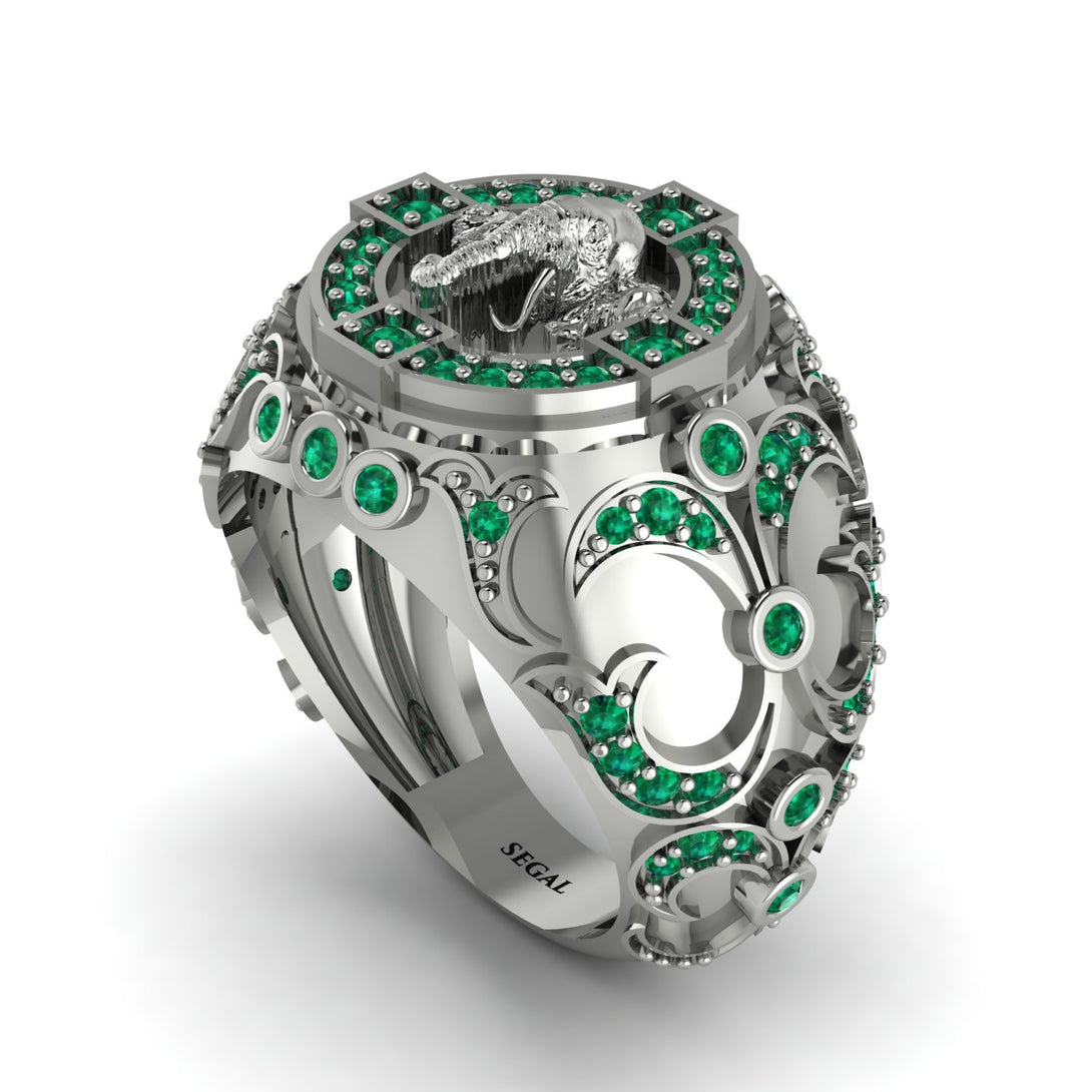 Emerald Bespoke Elephant Men’s Fashion Ring  - Charles No. 6