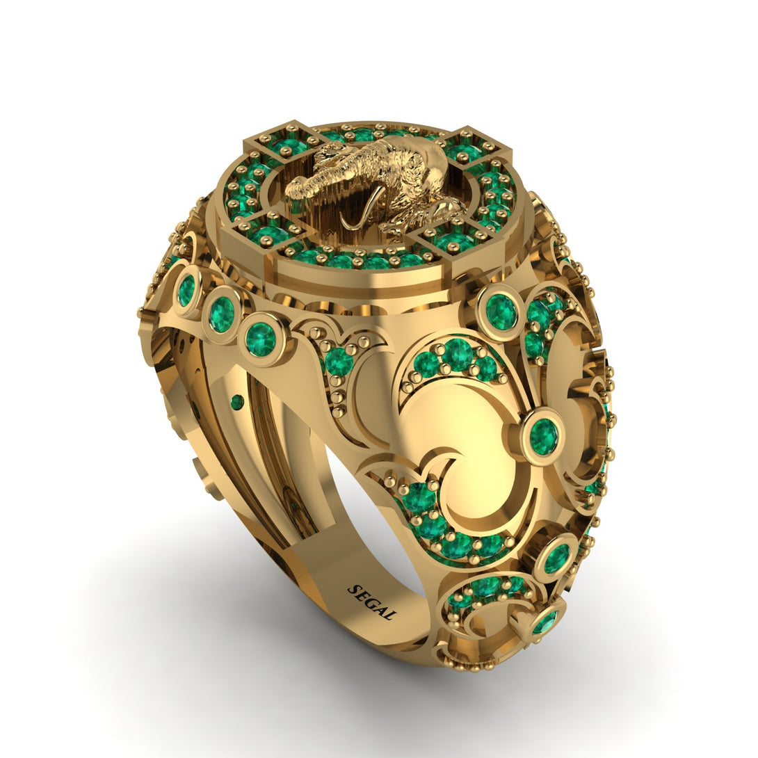 Emerald Bespoke Elephant Men’s Fashion Ring  - Charles No. 4
