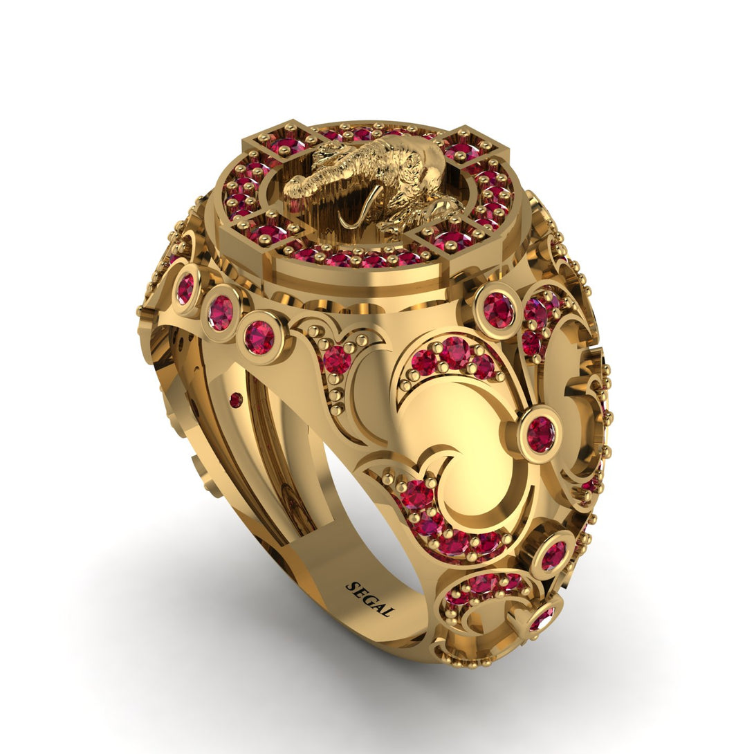 Ruby Bespoke Elephant Men’s Fashion Ring  - Charles No. 10