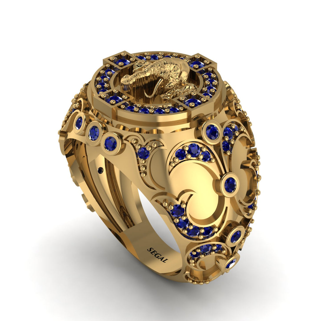 Sapphire Bespoke Elephant Men’s Fashion Ring  - Charles No. 13