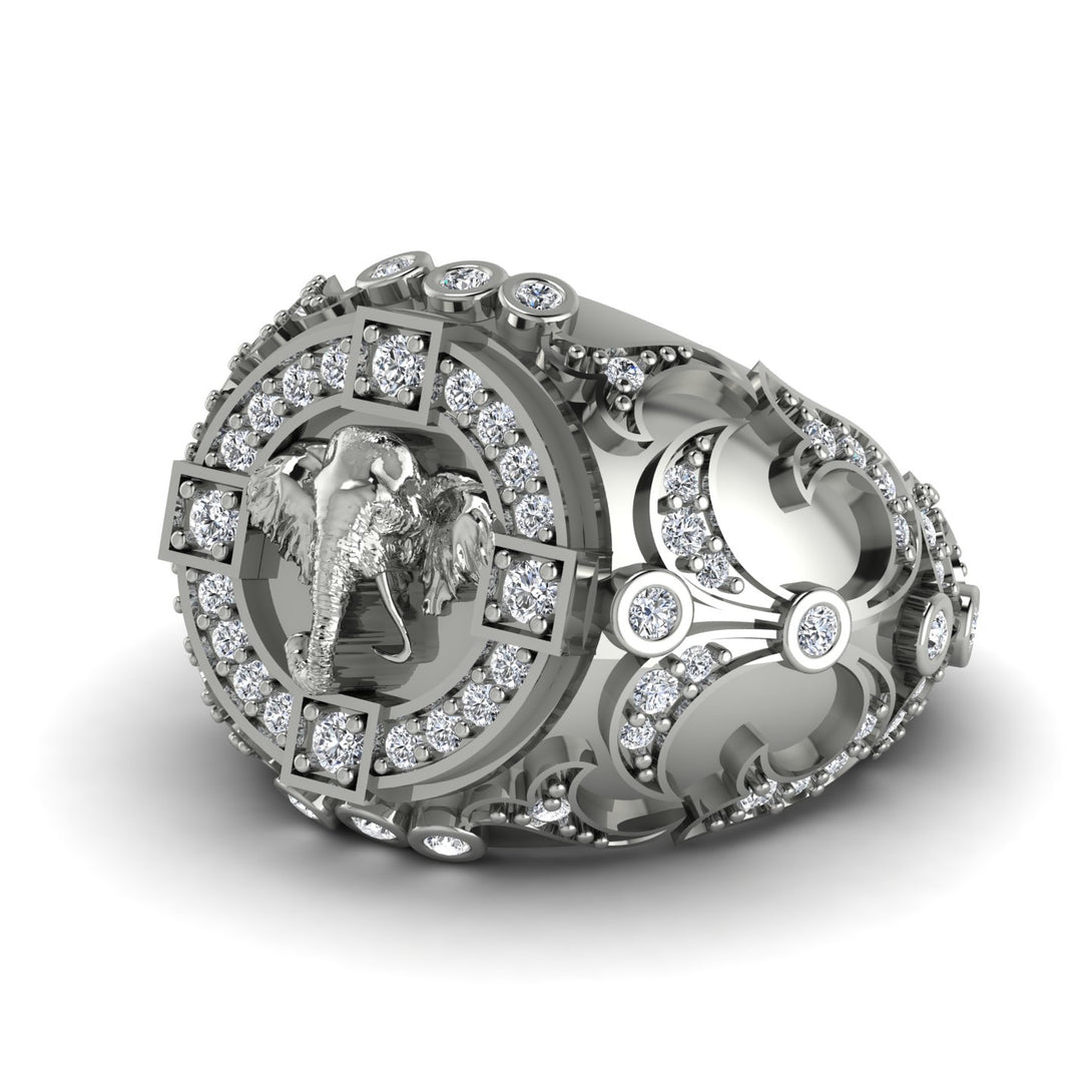 Diamond Bespoke Elephant Men’s Fashion Ring  - Charles No. 3