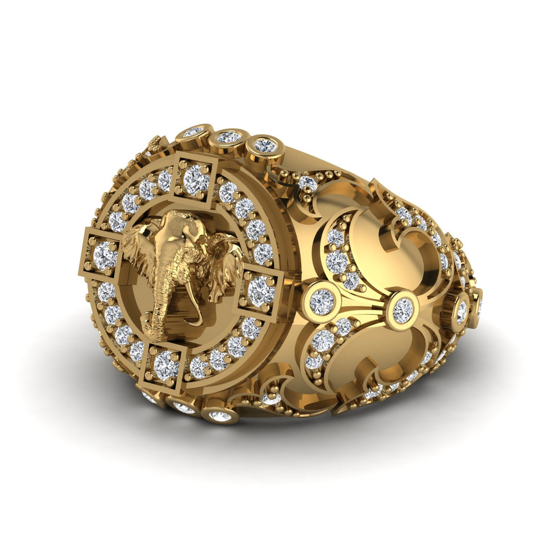 Diamond Bespoke Elephant Men’s Fashion Ring  - Charles No. 1