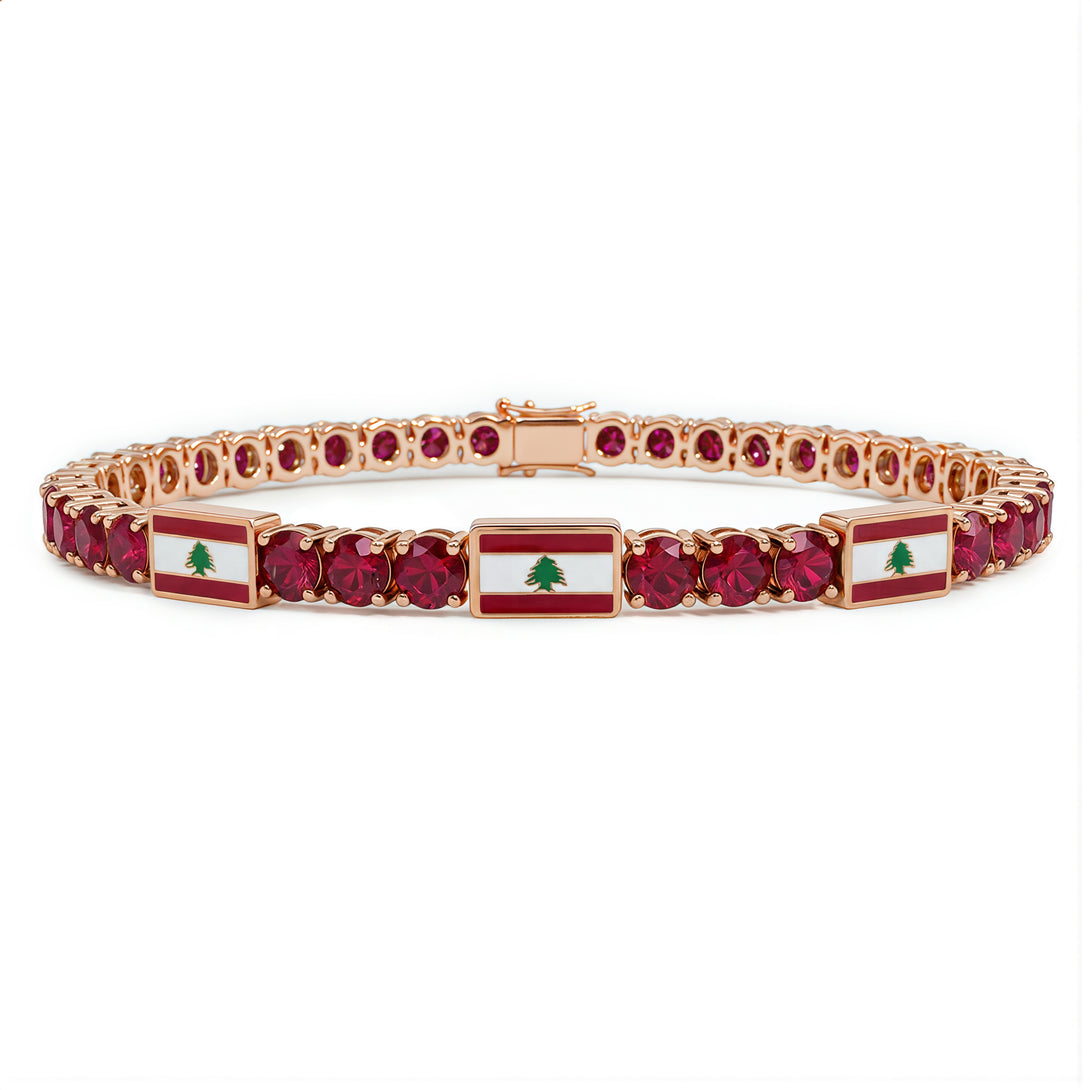 Ruby Tennis Bracelet with Lebanon Flag no. 11