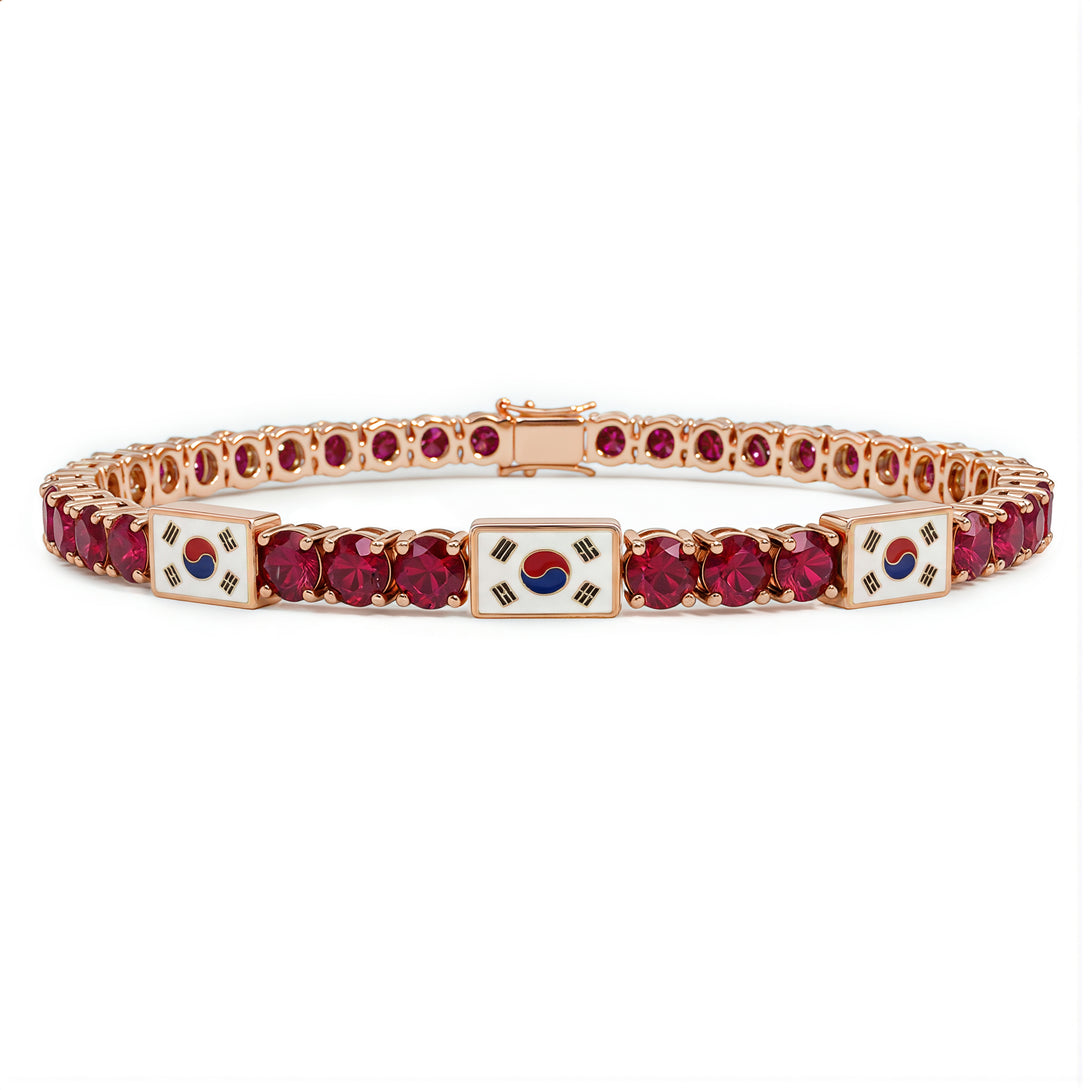 Ruby Tennis Bracelet with South Korea Flag no. 11