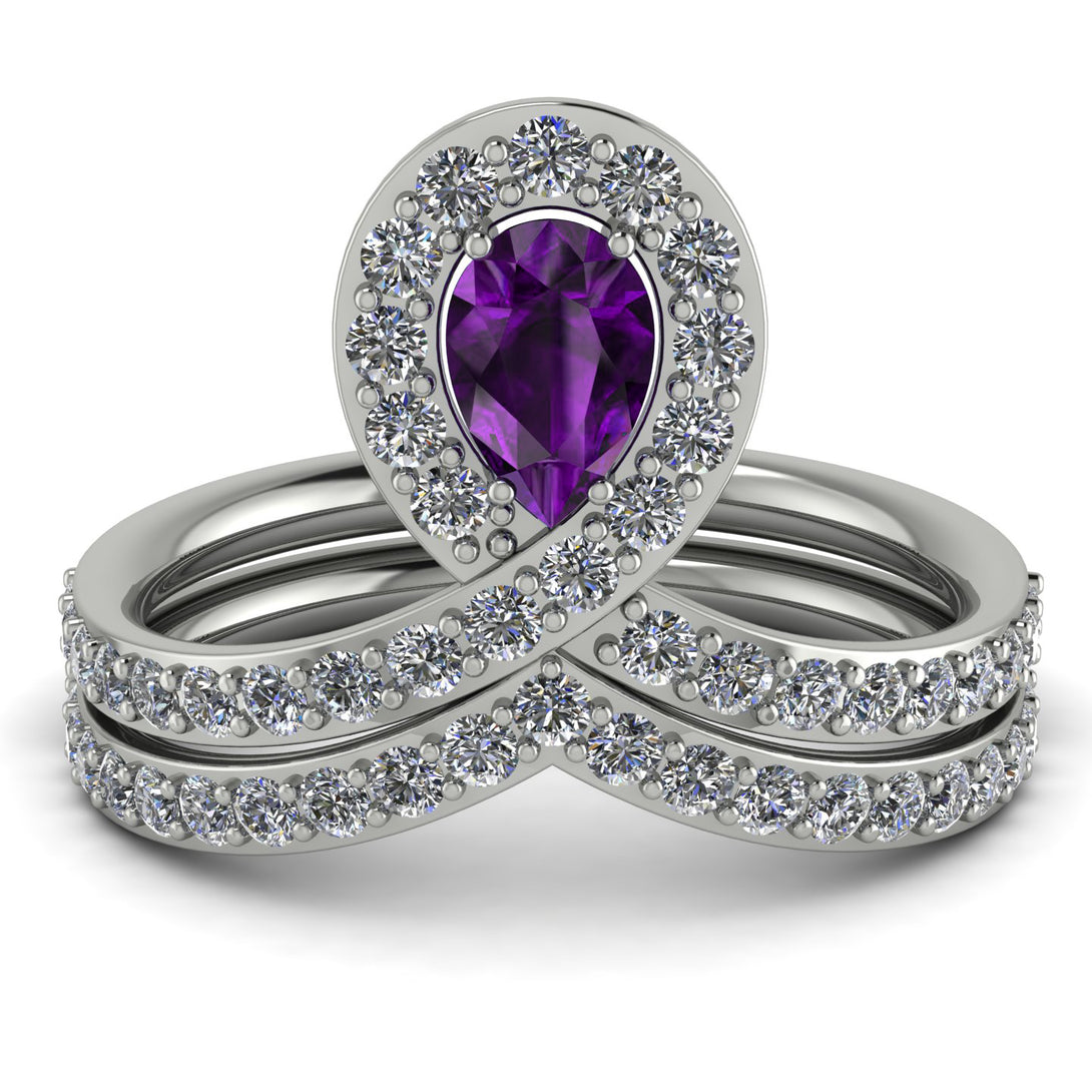 Amethyst Pear Shape Stacking Bridal Set - Emilia No. 303