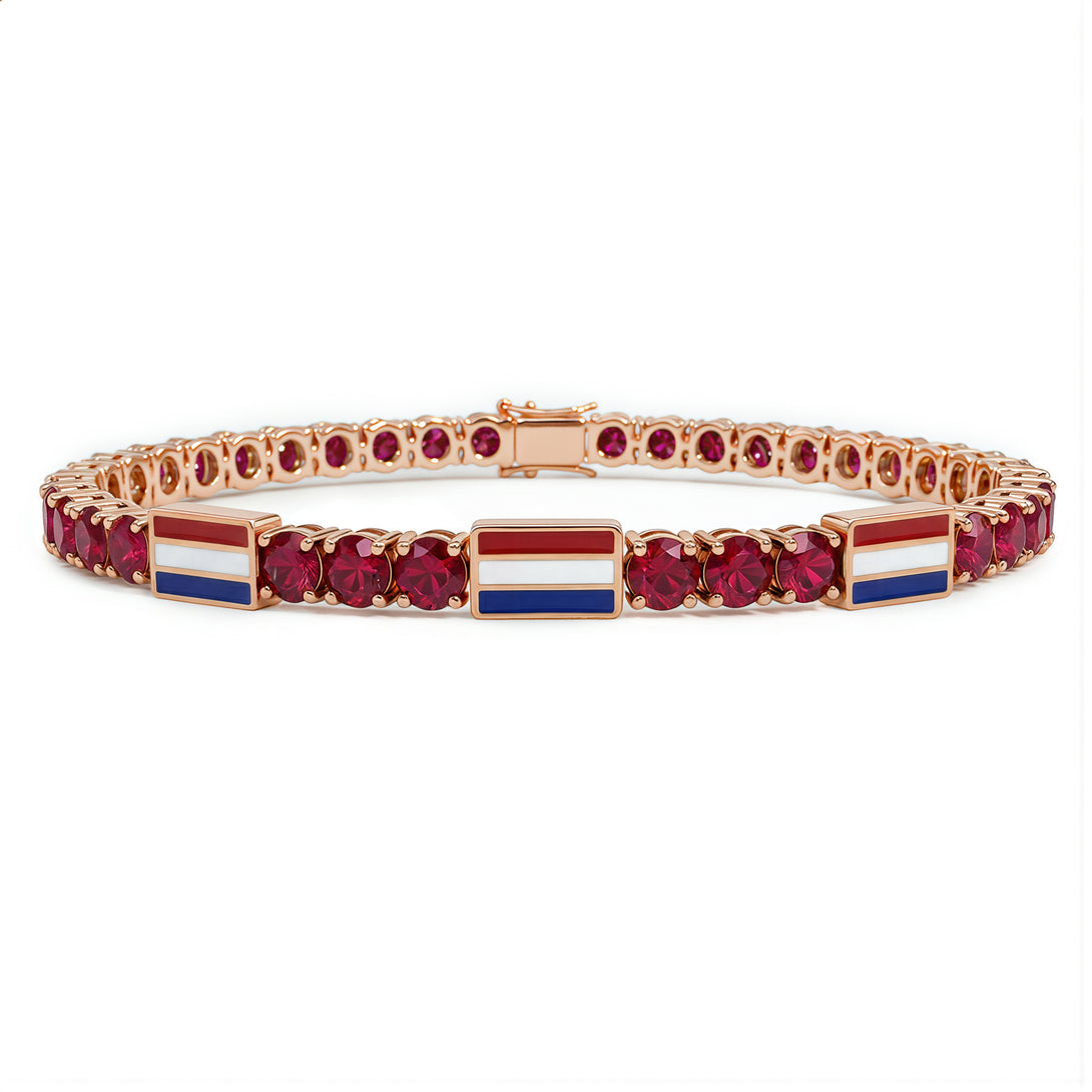 Ruby Tennis Bracelet with Netherlands Flag no. 11