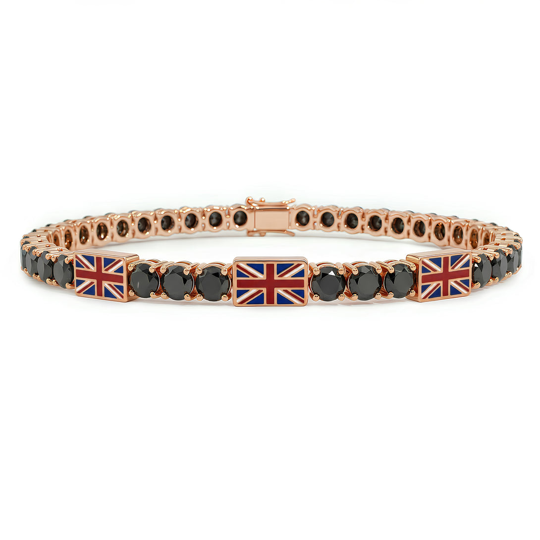 Black Diamond Tennis Bracelet with United Kingdom Flag no. 8