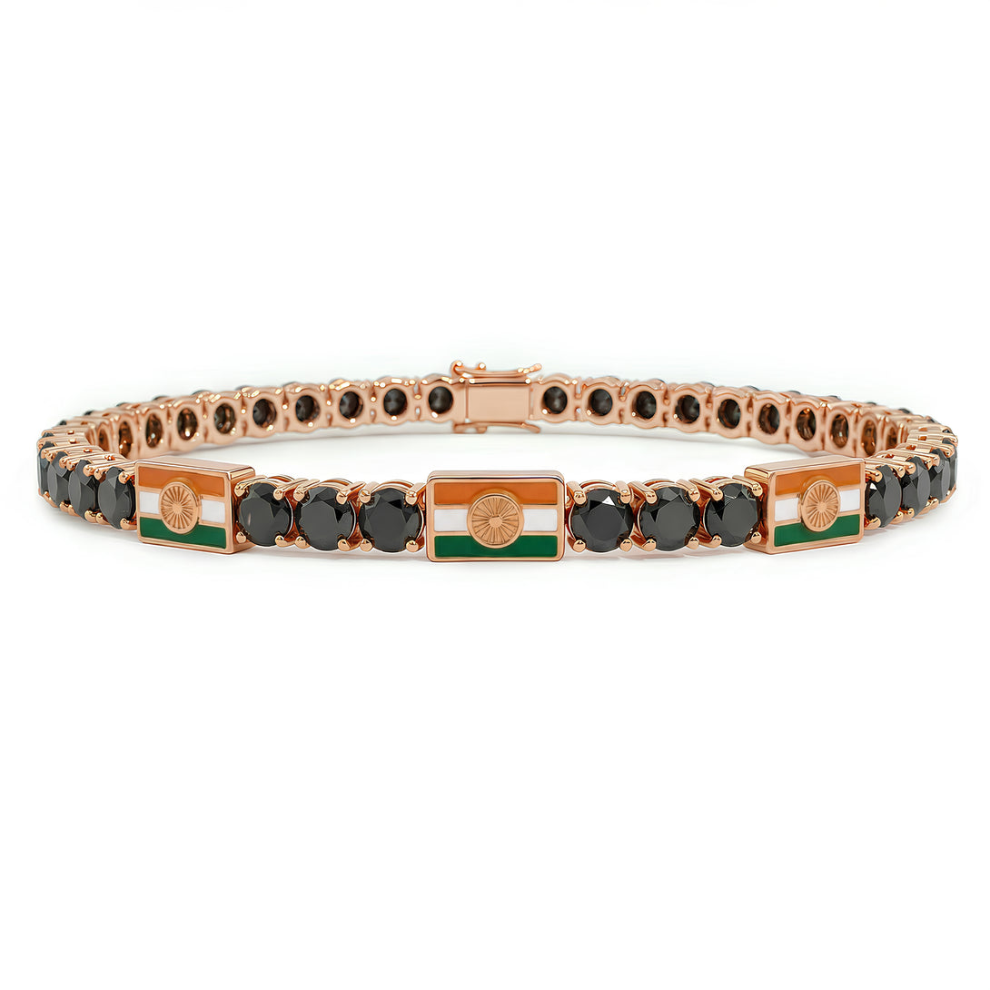 Black Diamond Tennis Bracelet with India Flag no. 8