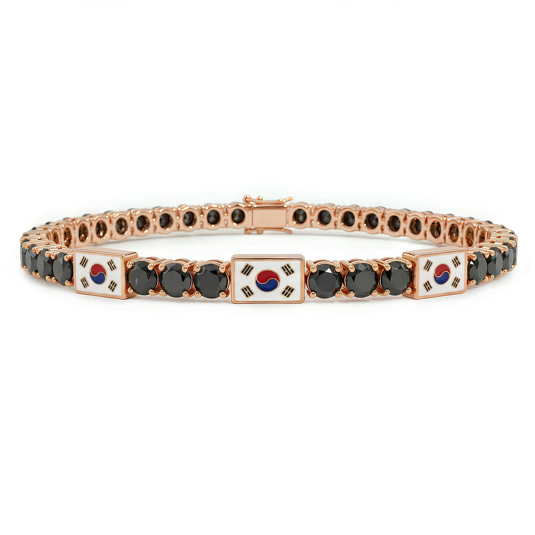 Black Diamond Tennis Bracelet with South Korea Flag no. 8