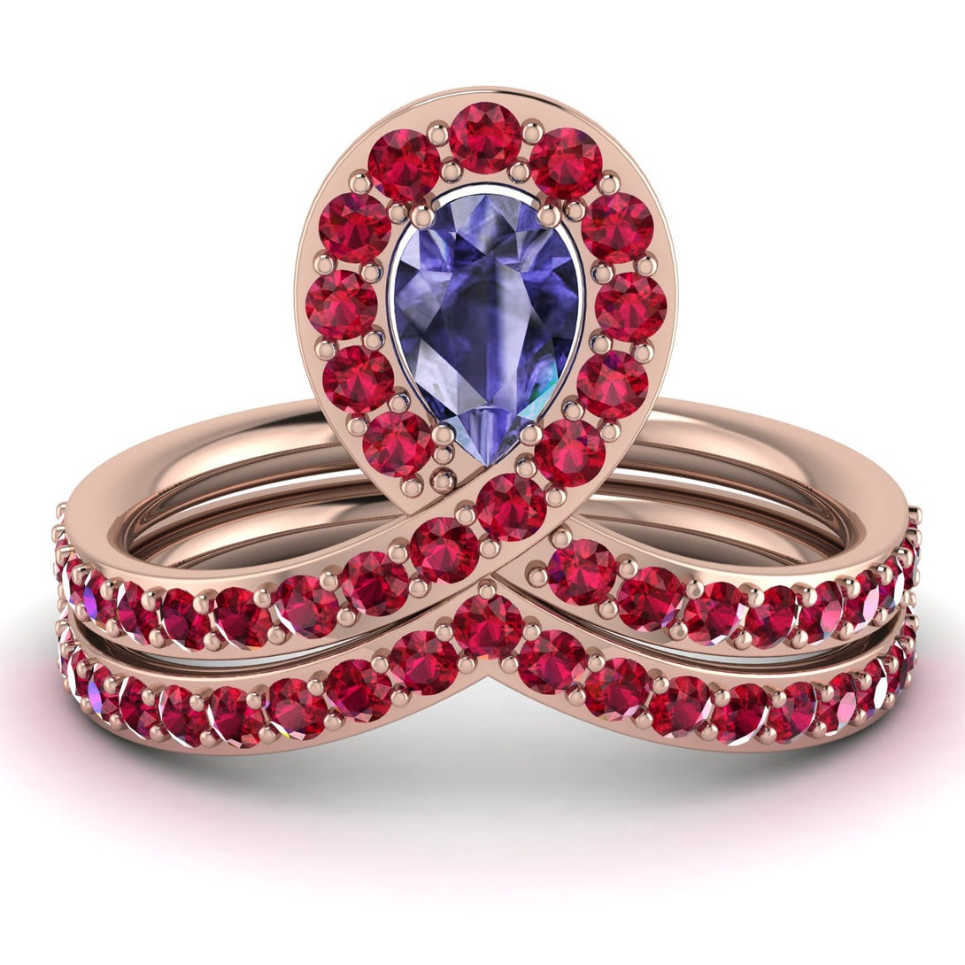 Tanzanite Pear Shape Stacking Bridal Set - Emilia No. 211