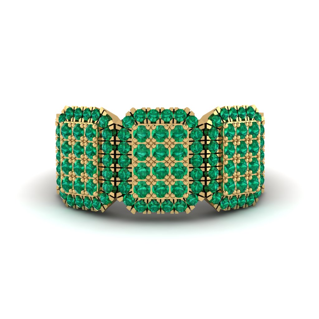 14K Gold Emerald Men's Pave Ring - Bay No. 4