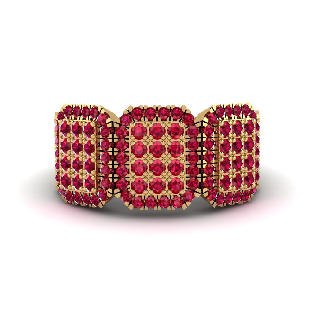 14K Gold Ruby Men's Pave Ring - Bay No. 10