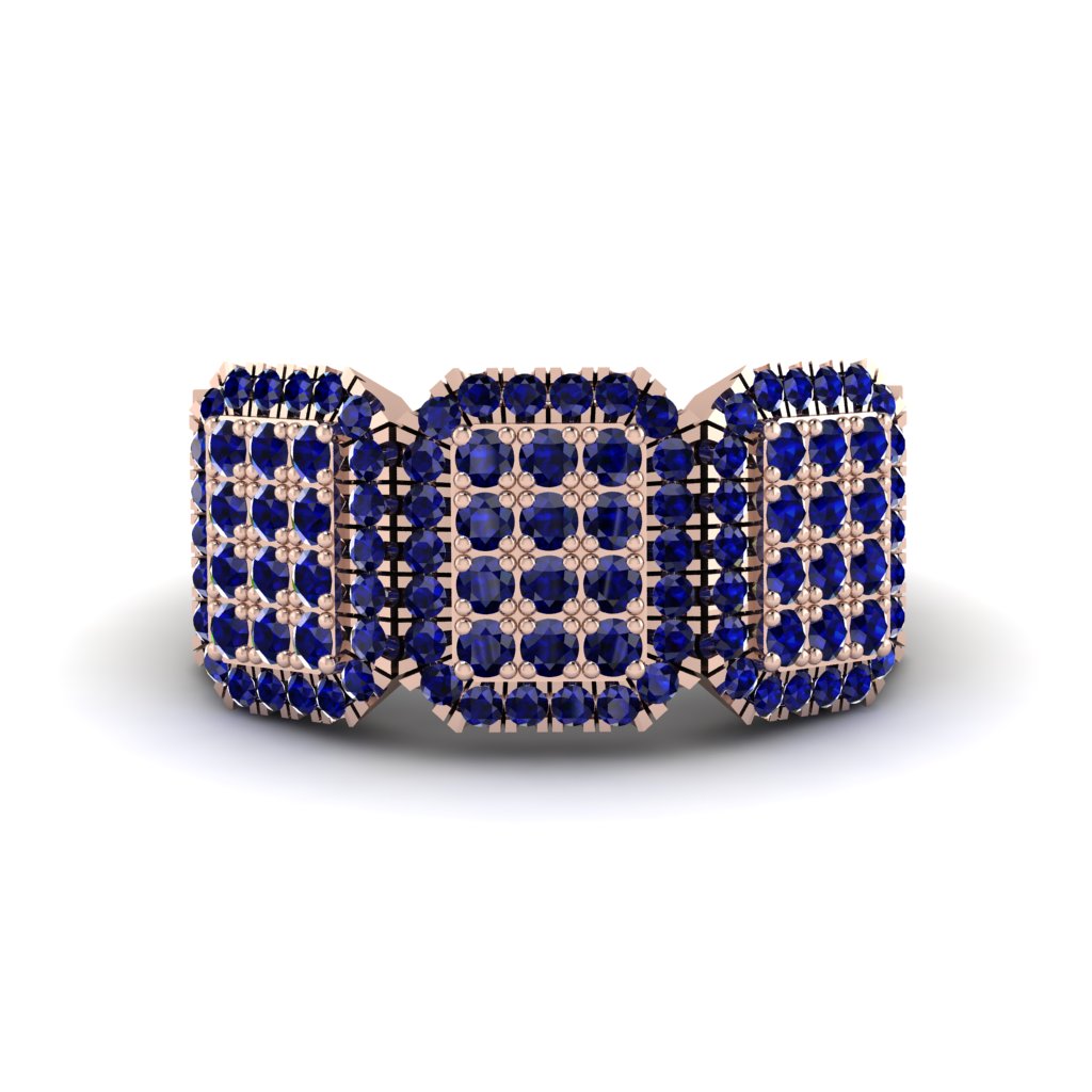 14K Gold Sapphire Men's Pave Ring - Bay No. 14