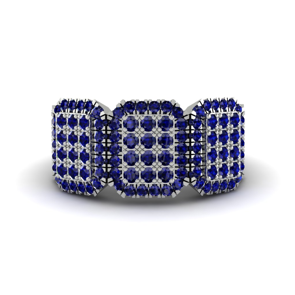 14K Gold Sapphire Men's Pave Ring - Bay No. 15