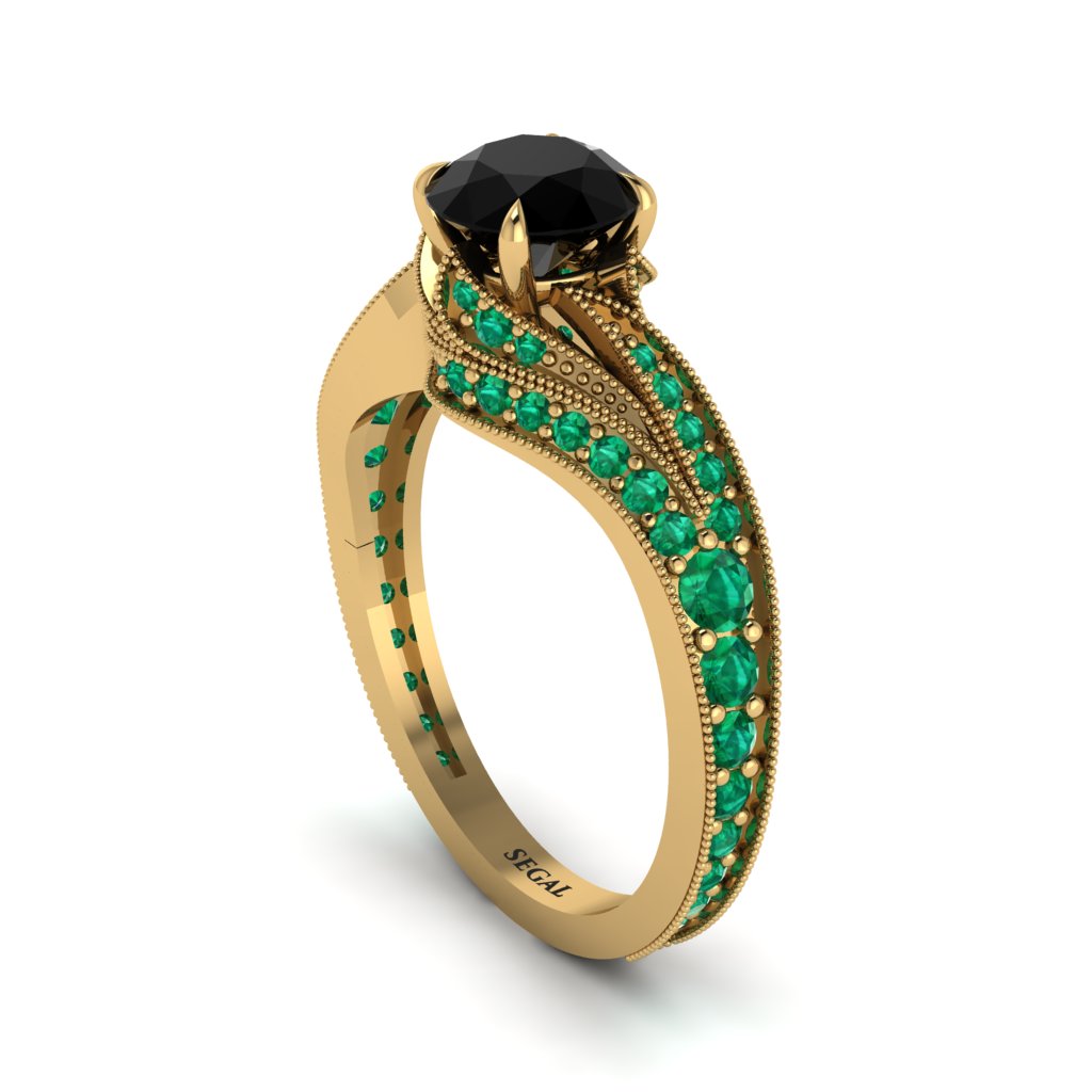 Emerald 14K Gold Pave Engagement Ring - Magnolia No. 22