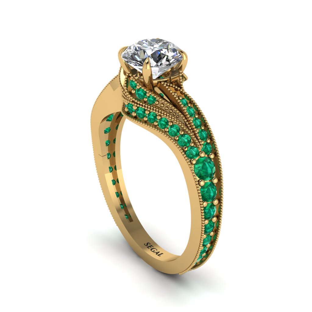 Emerald 14K Gold Pave Engagement Ring - Magnolia No. 16