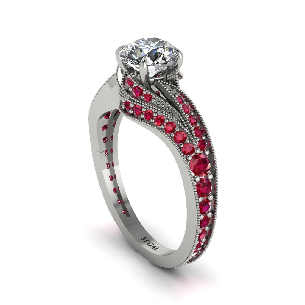 Ruby 14K Gold Pave Engagement Ring - Magnolia No. 48